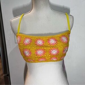 Wild Fable Yellow Crochet Granny Square Bikini Top Size Small